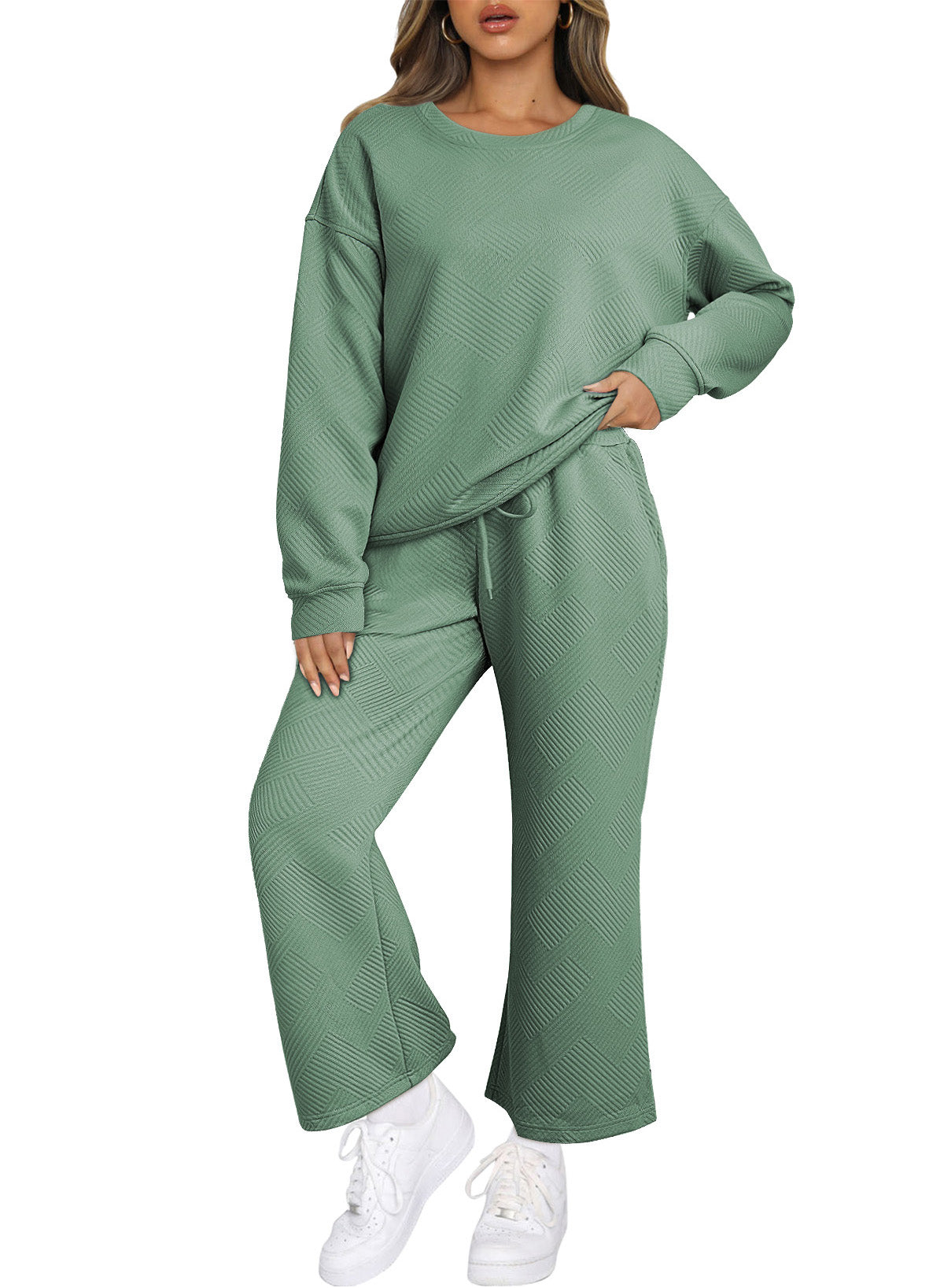 Black Textured Loose Slouchy Long Sleeve Top and Pants Set