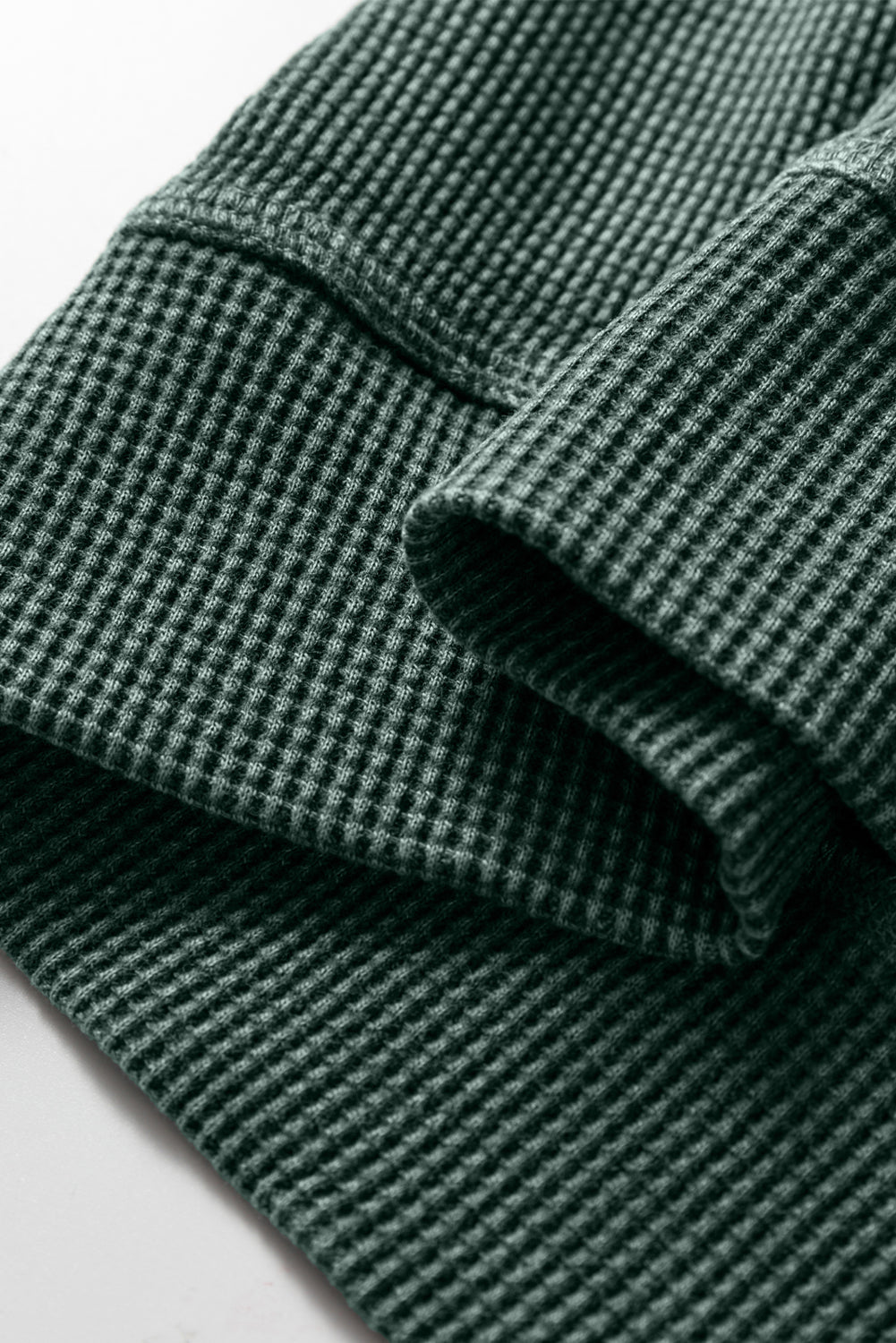 Mist Green Waffle Knit Patchwork Long Sleeve Loose Top