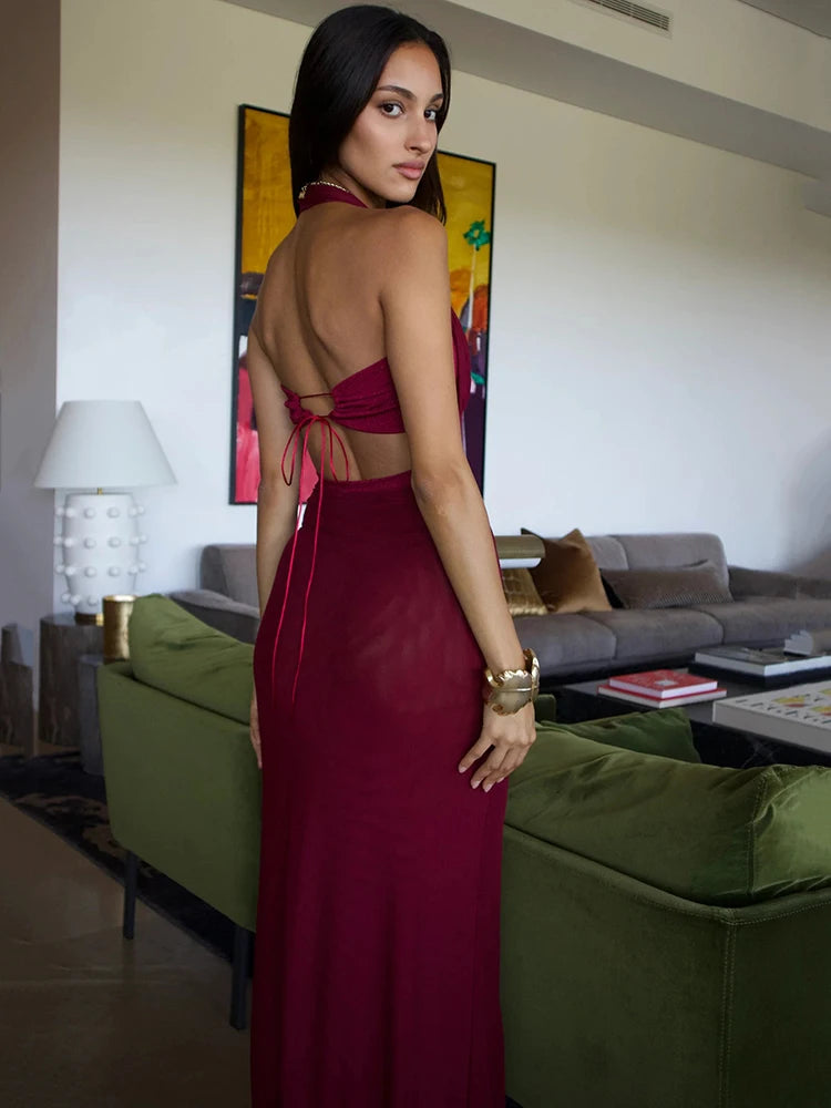 Elegant Backless Sexy  Lace-up Sleeveless Bodycon Maxi Dress