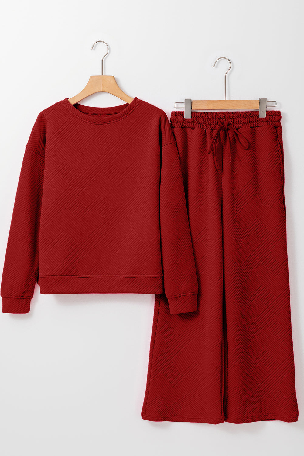 Black Textured Loose Slouchy Long Sleeve Top and Pants Set