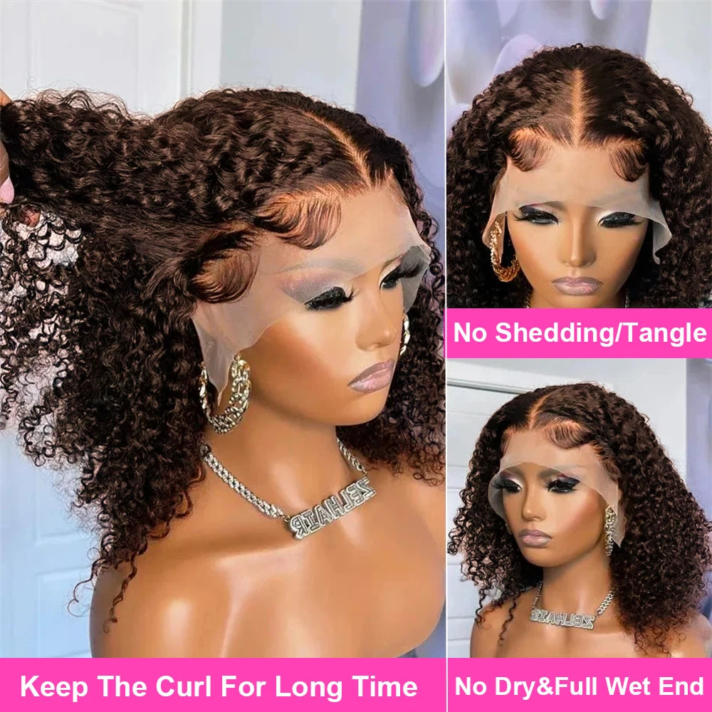 200% Brown kinky Curly Short Bob Wig