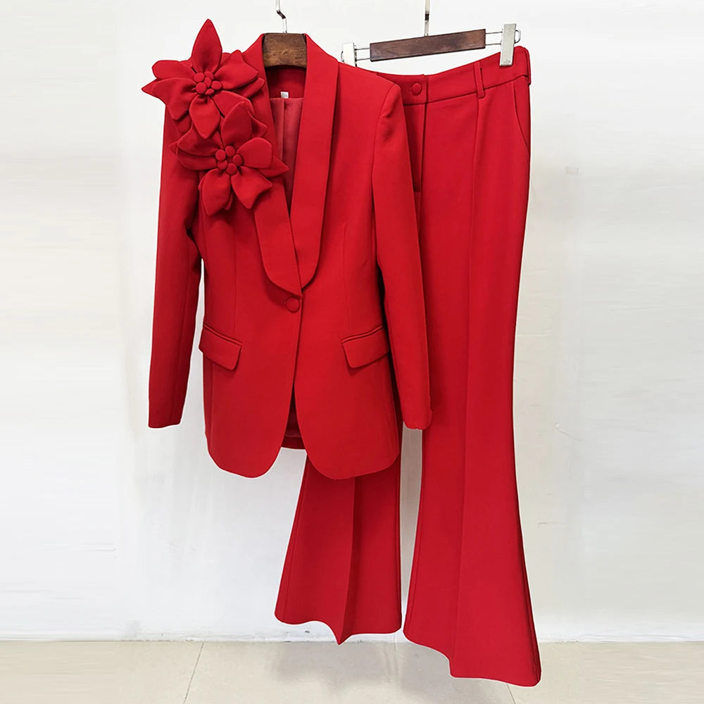 Women’s 3D Flower Blazer Pantsuit Set