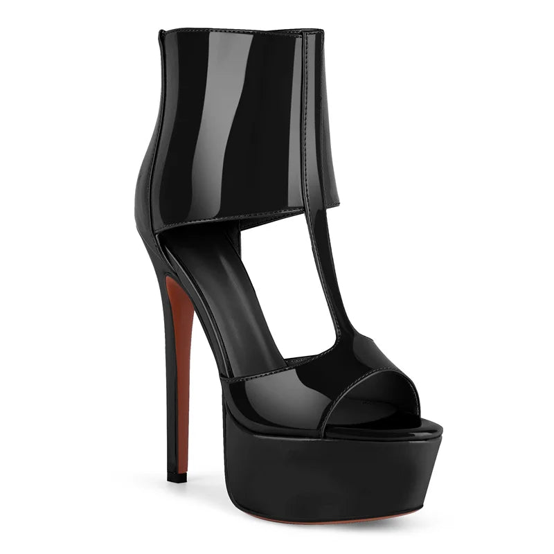 Women Platform Peep Toe Ankle Strap Stiletto Thin High Heels