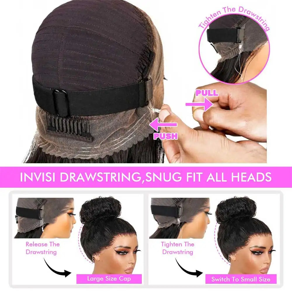 Hidden Strap Kinky Straight 360 Lace Front Wigs