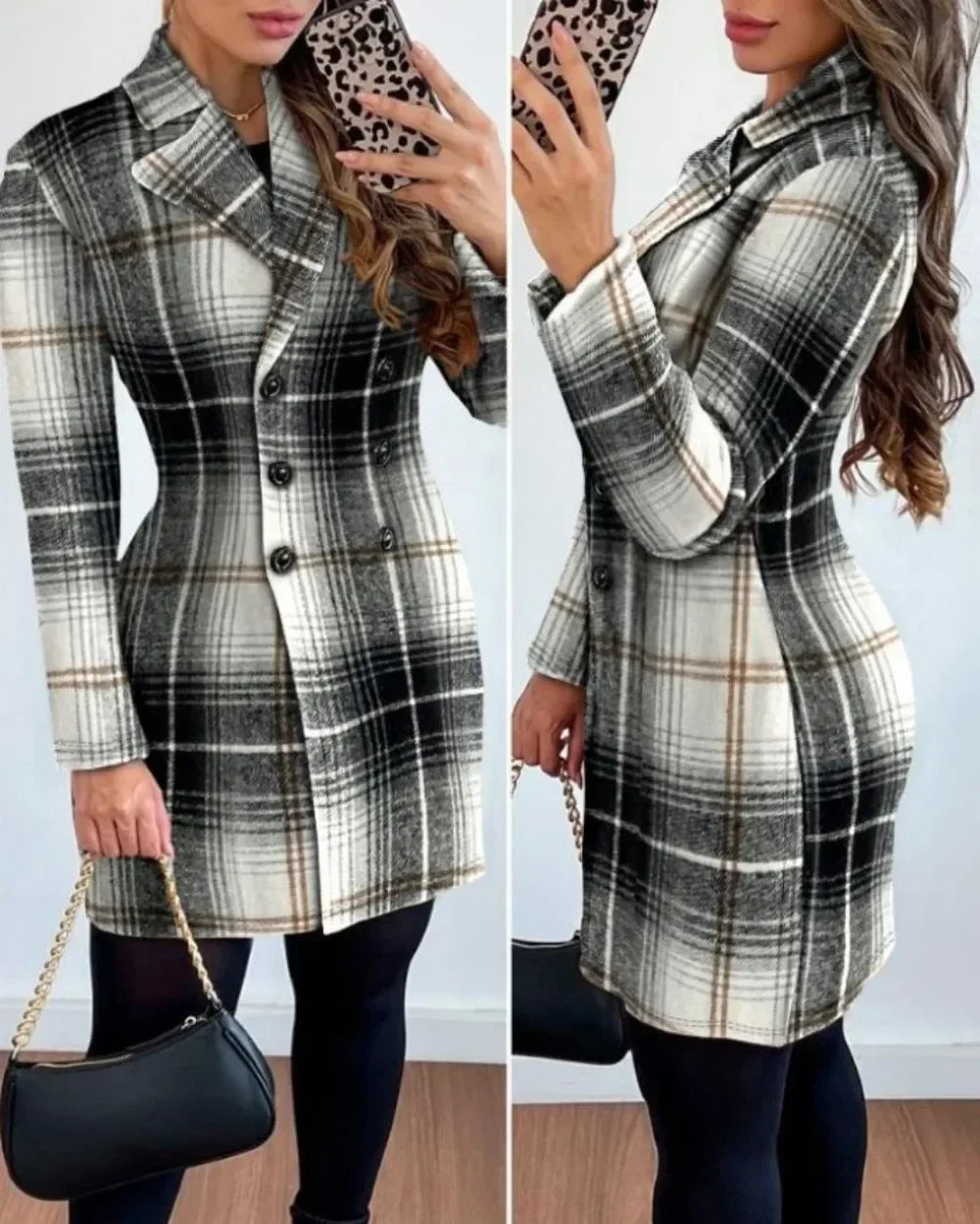 Autumn V-neck Double Breasted Slim Woolen Coat Dress