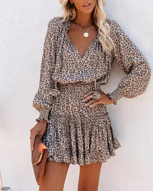 Autumn Fashion V Neck Long Sleeve  Dresses