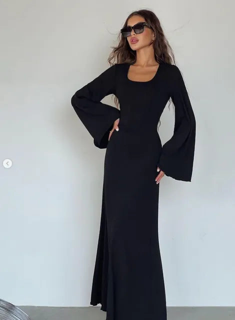 Autumn Winter Fashion Elastic Long Knitted A-line Dress