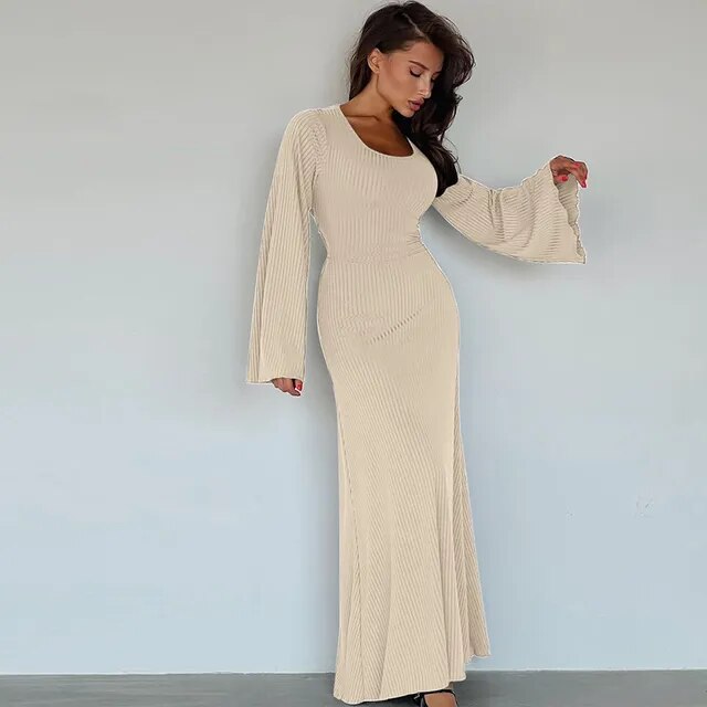 Autumn Winter Fashion Elastic Long Knitted A-line Dress