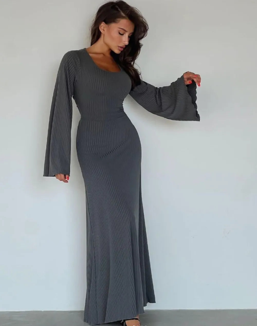 Autumn Winter Fashion Elastic Long Knitted A-line Dress