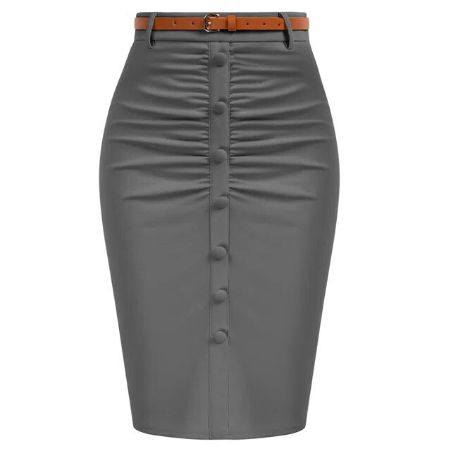 1950s Ruched Bodycon With Belt High Waisted Pencil Skirts
