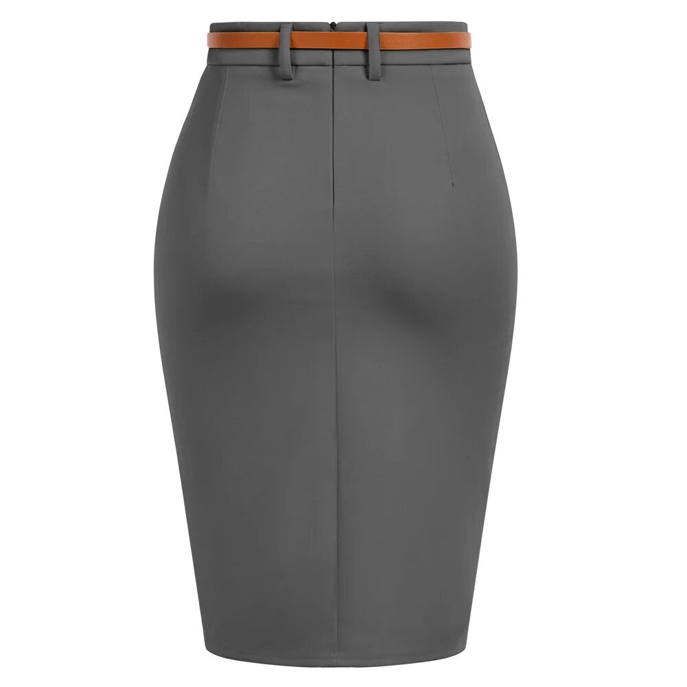 1950s Ruched Bodycon With Belt High Waisted Pencil Skirts