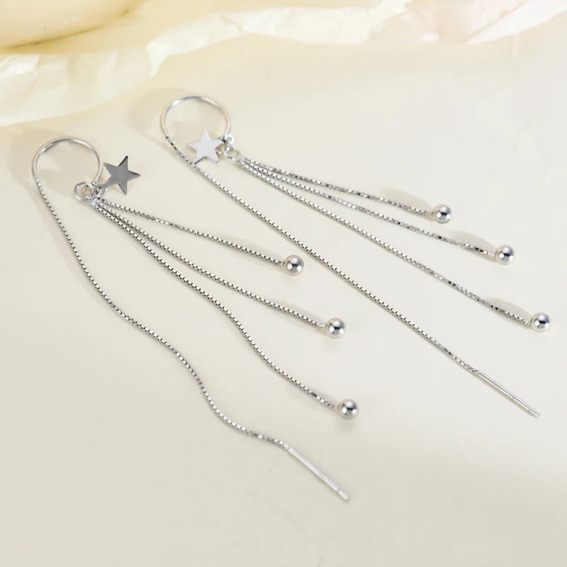 Silver Color Five-pointed Star Drop Earrings