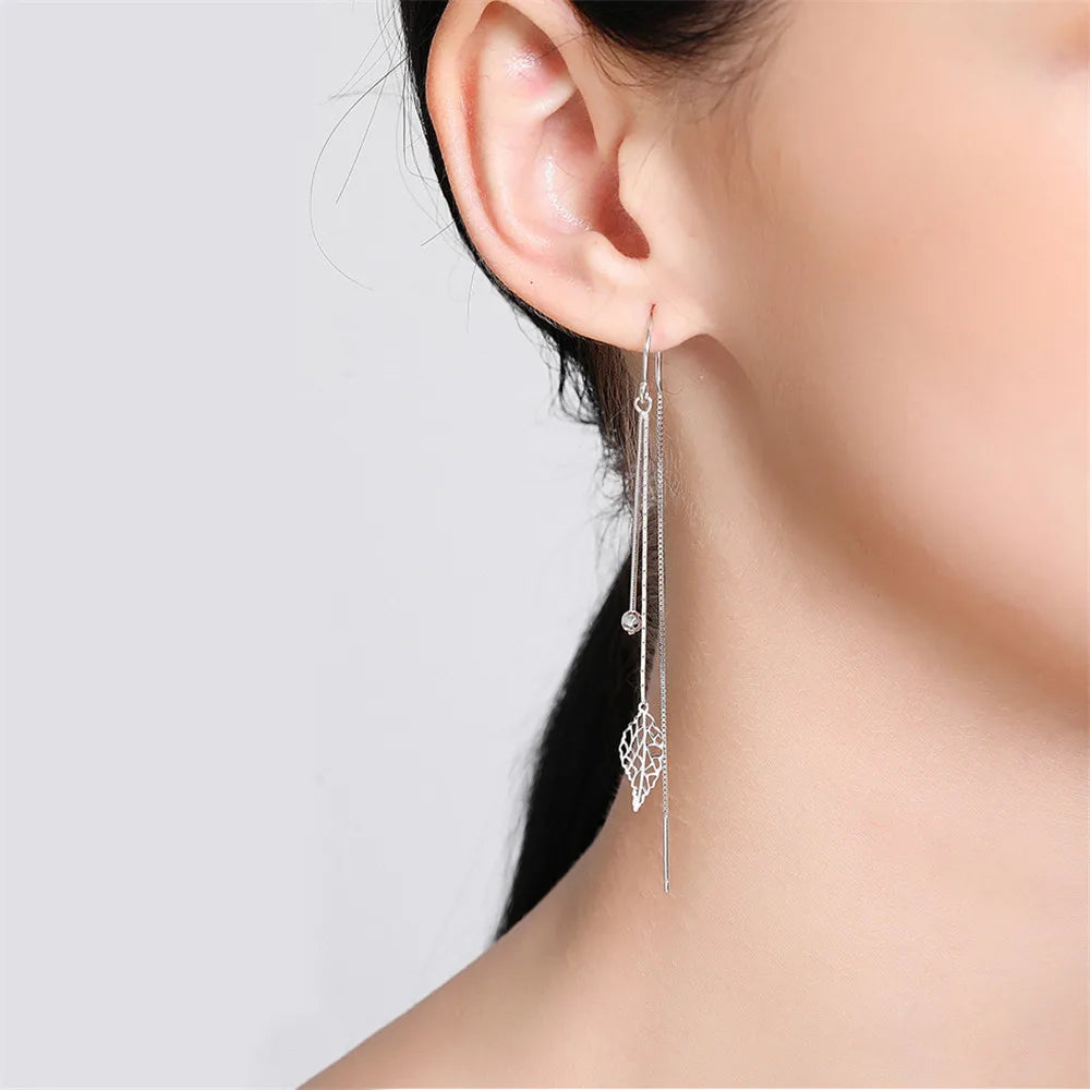 Silver Color Hollow Leaves Earrings