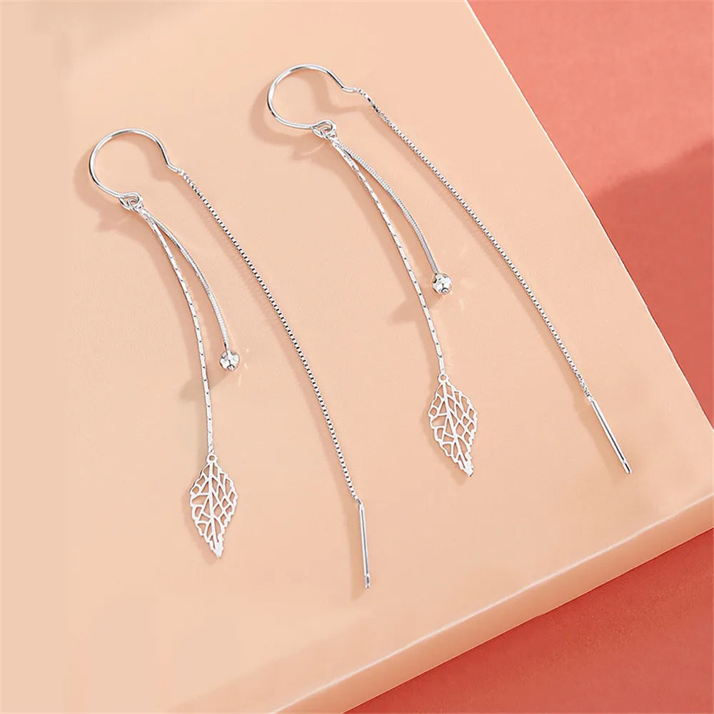 Silver Color Hollow Leaves Earrings