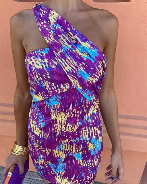 Chic Printed   Sleeveless Backless Asymmetric Maxi Dresses