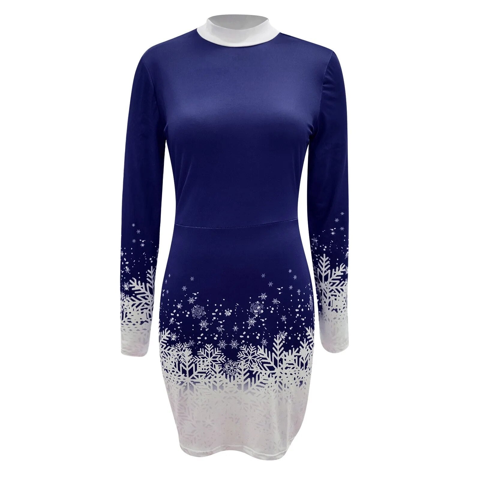 Christmas Snowflake Printed Long-sleeved Round Neck Party Bodycon Dress