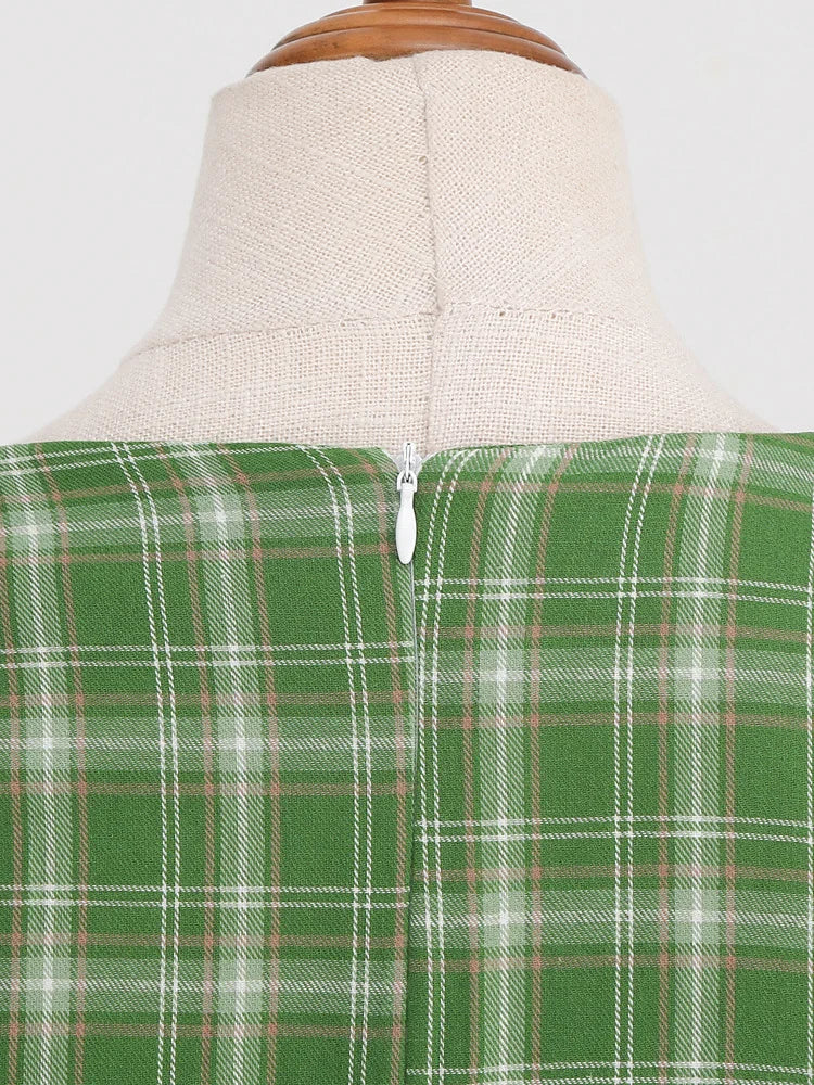 England Style Casual Vintage Short Sleeve Square Neck Bow 50s Pinup Swing Dress