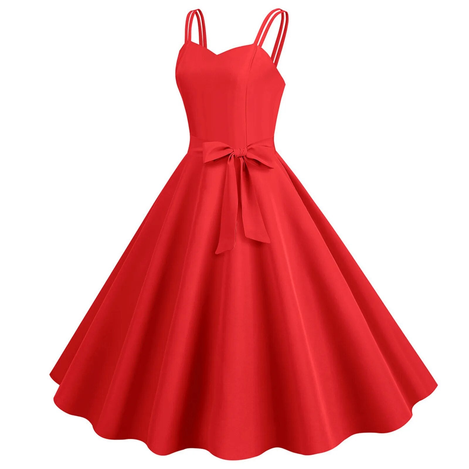 Formal Spaghetti Strap Large Hem Solid Midi Dresses With Bowknot Back Zipper