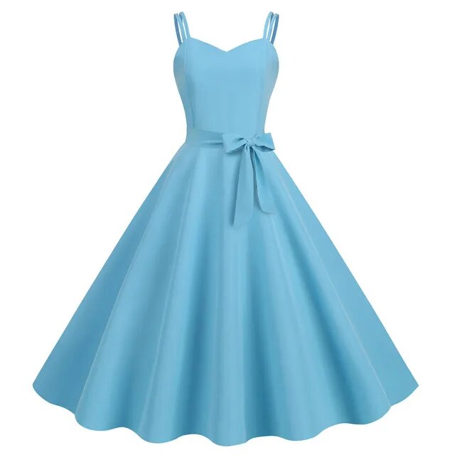 Formal Spaghetti Strap Large Hem Solid Midi Dresses With Bowknot Back Zipper