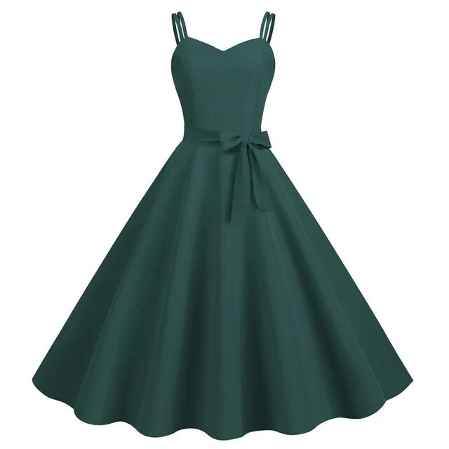 Formal Spaghetti Strap Large Hem Solid Midi Dresses With Bowknot Back Zipper