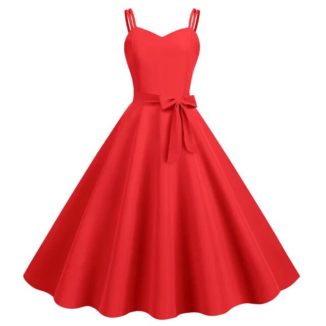 Formal Spaghetti Strap Large Hem Solid Midi Dresses With Bowknot Back Zipper