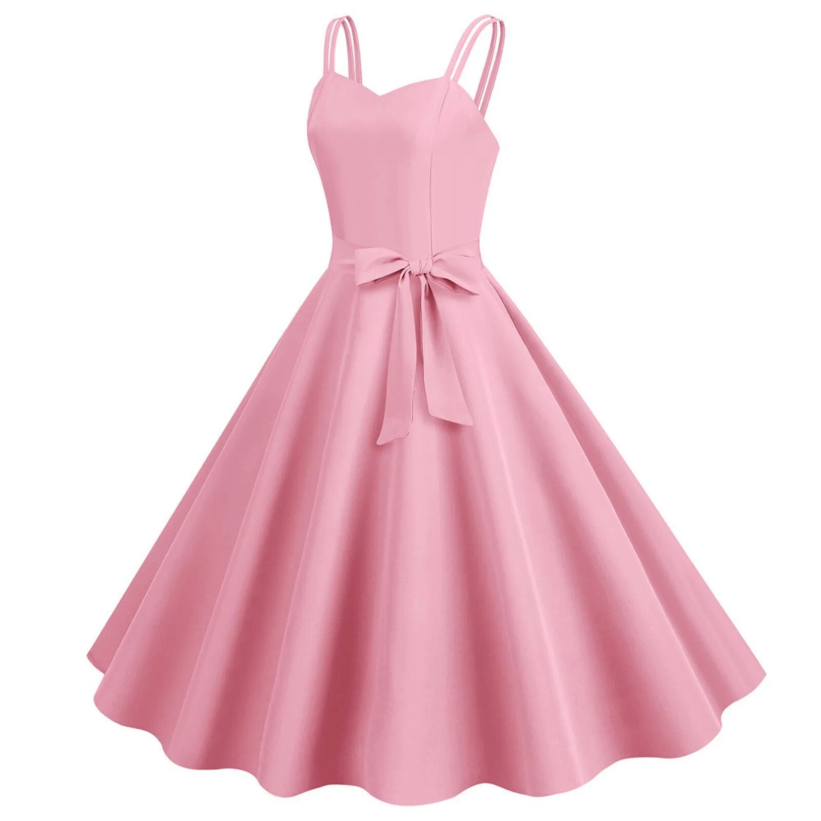 Formal Spaghetti Strap Large Hem Solid Midi Dresses With Bowknot Back Zipper