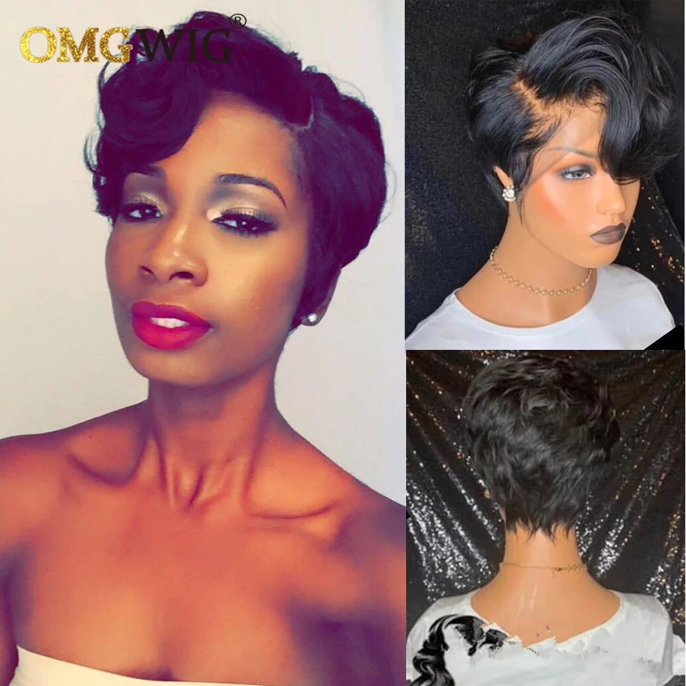 13x4 Lace Frontal Wig Wavy Preplucked Hairline 13x6x1 Side Part Short Bob With Bangs