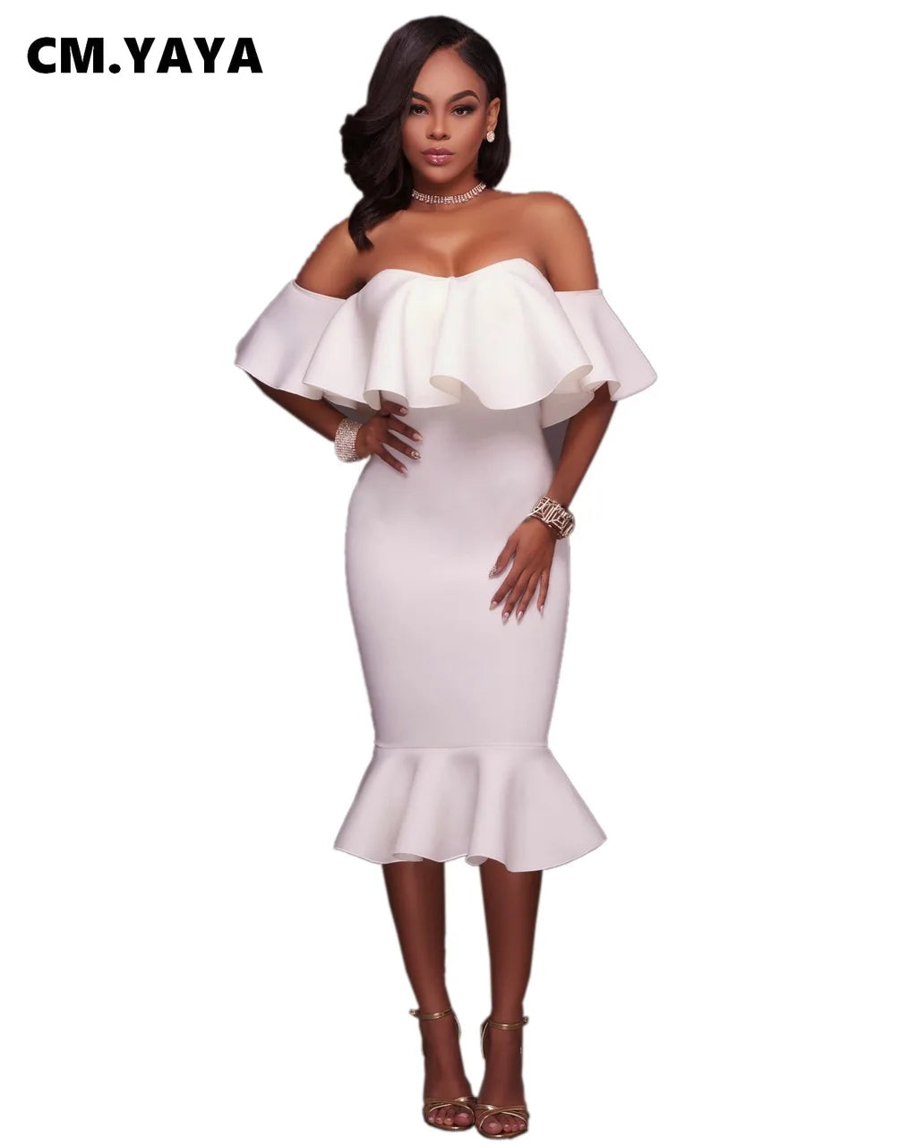 Solid Off Shoulder Ruffles Bodycon Trumpet Dresses