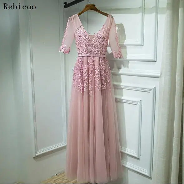 Lace Beading Long Backless Bridal V neck Sleeveless Transparent Banquet Sexy  Dress