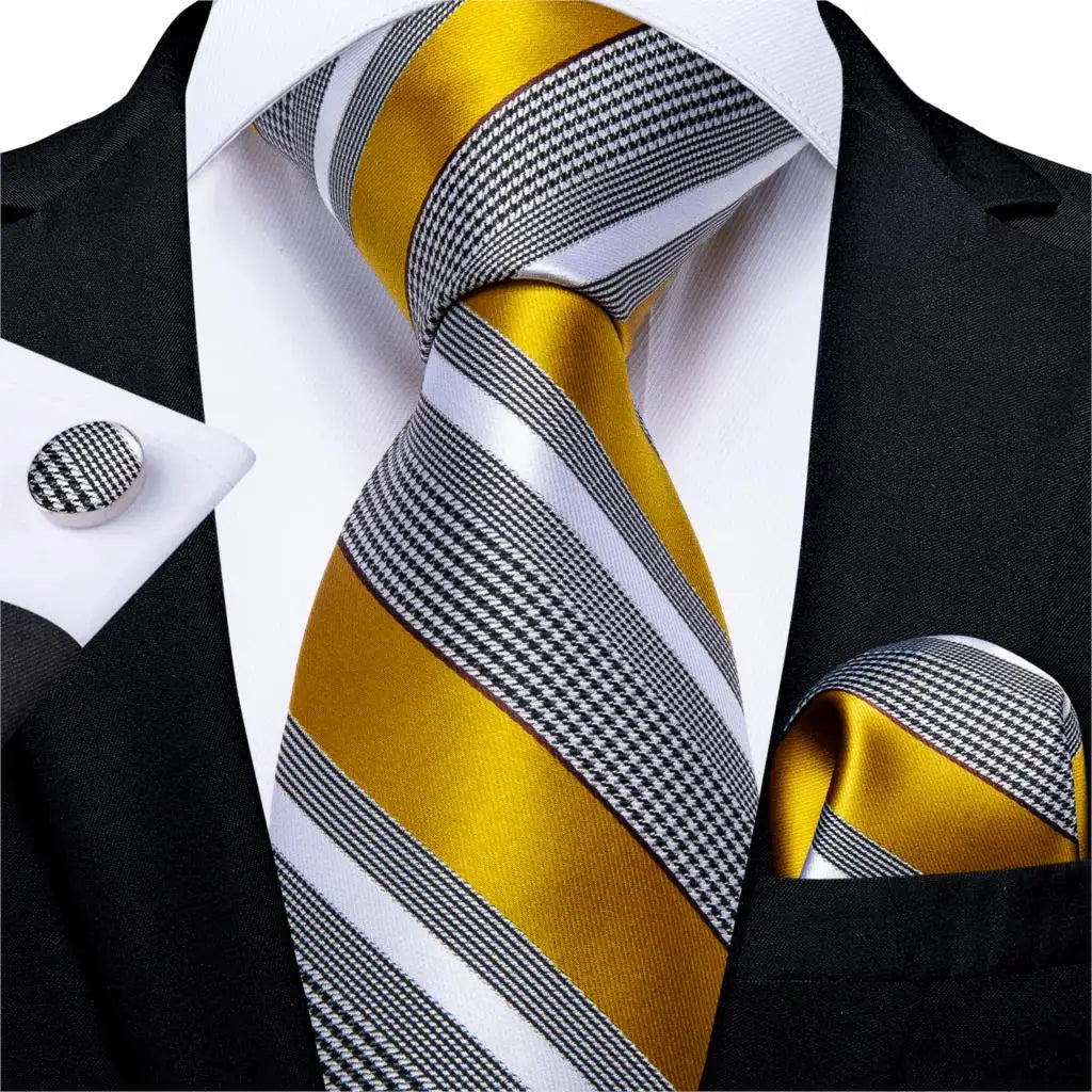 Teal Blue & White Striped Silk Tie Set for Men