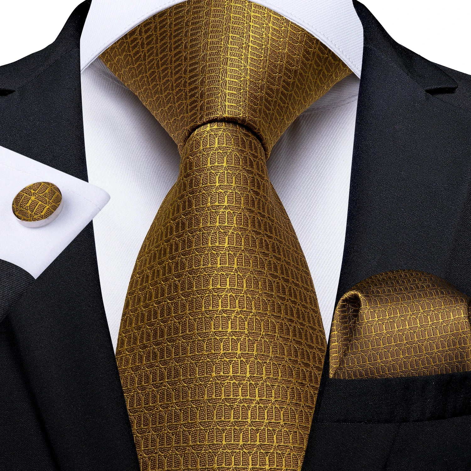 Silk Jacquard Woven Tie Handkerchief Cufflinks For Men