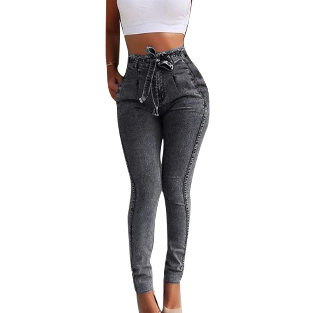 Fashion Belted High Waist Skinny Jeans