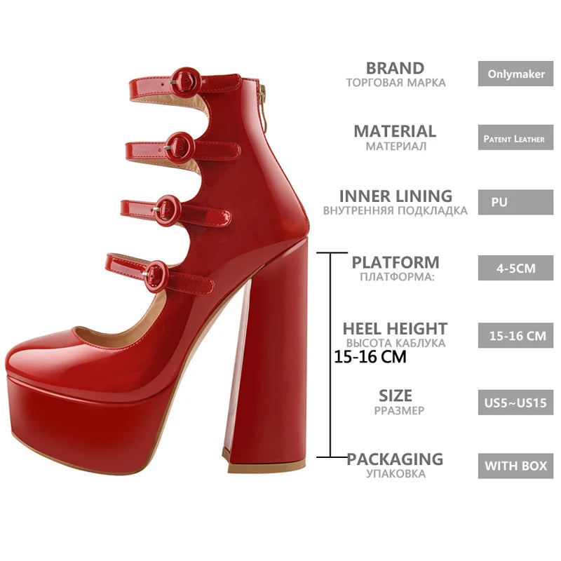 Women Platform Round Toe Chunky Square Heels Ankle Wrap Sandals