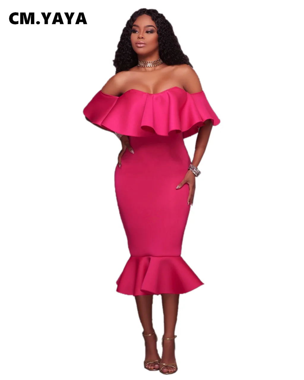 Solid Off Shoulder Ruffles Bodycon Trumpet Dresses