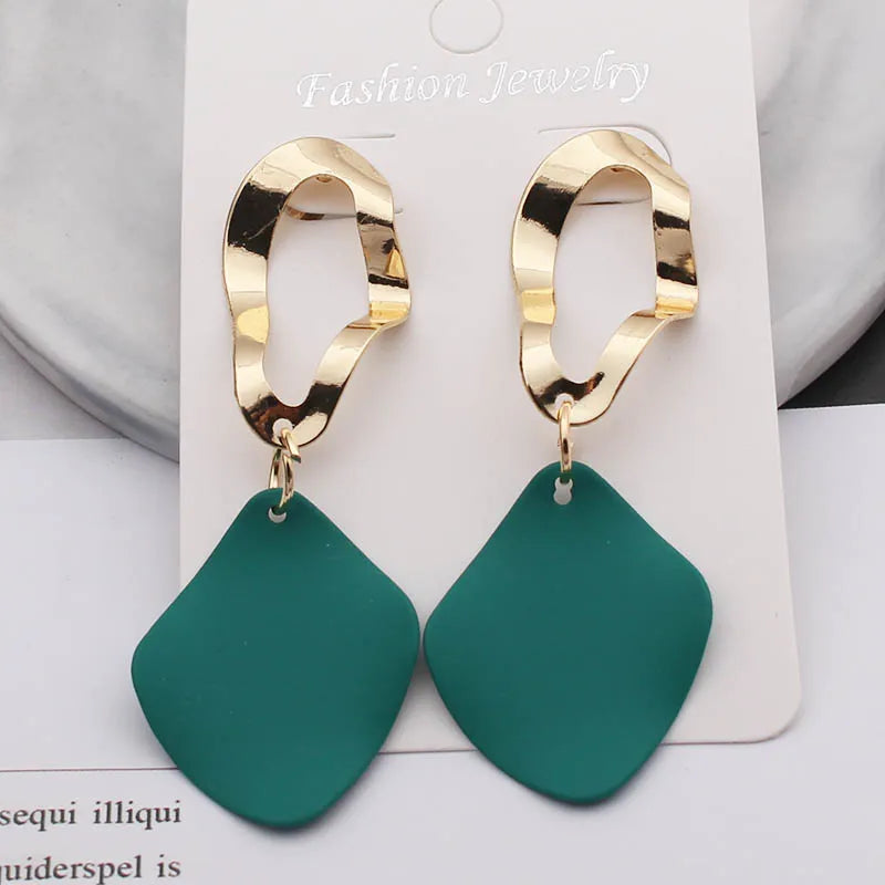 Green White Red Geometric Drop Earrings for Women