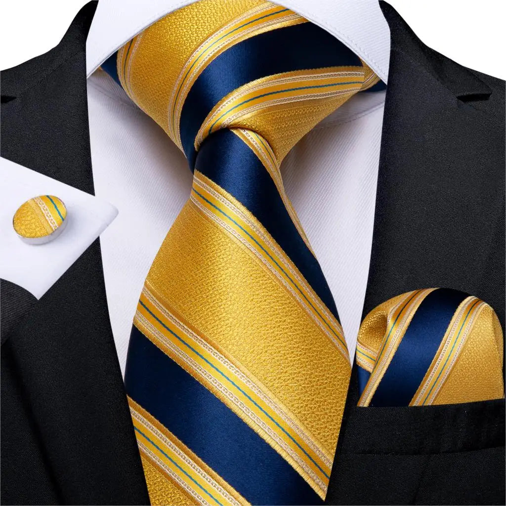 Teal Blue & White Striped Silk Tie Set for Men