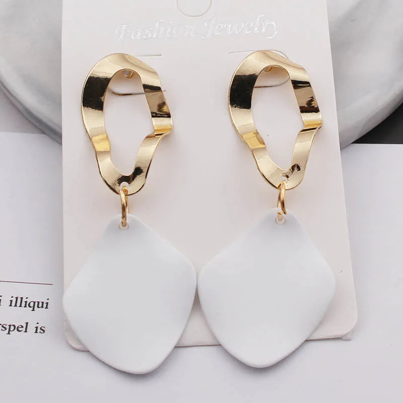Green White Red Geometric Drop Earrings for Women
