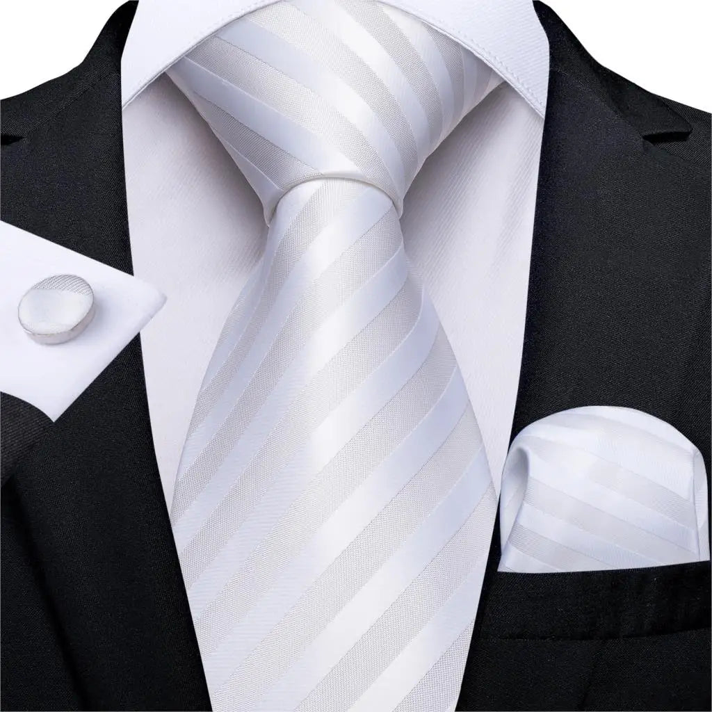 Teal Blue & White Striped Silk Tie Set for Men