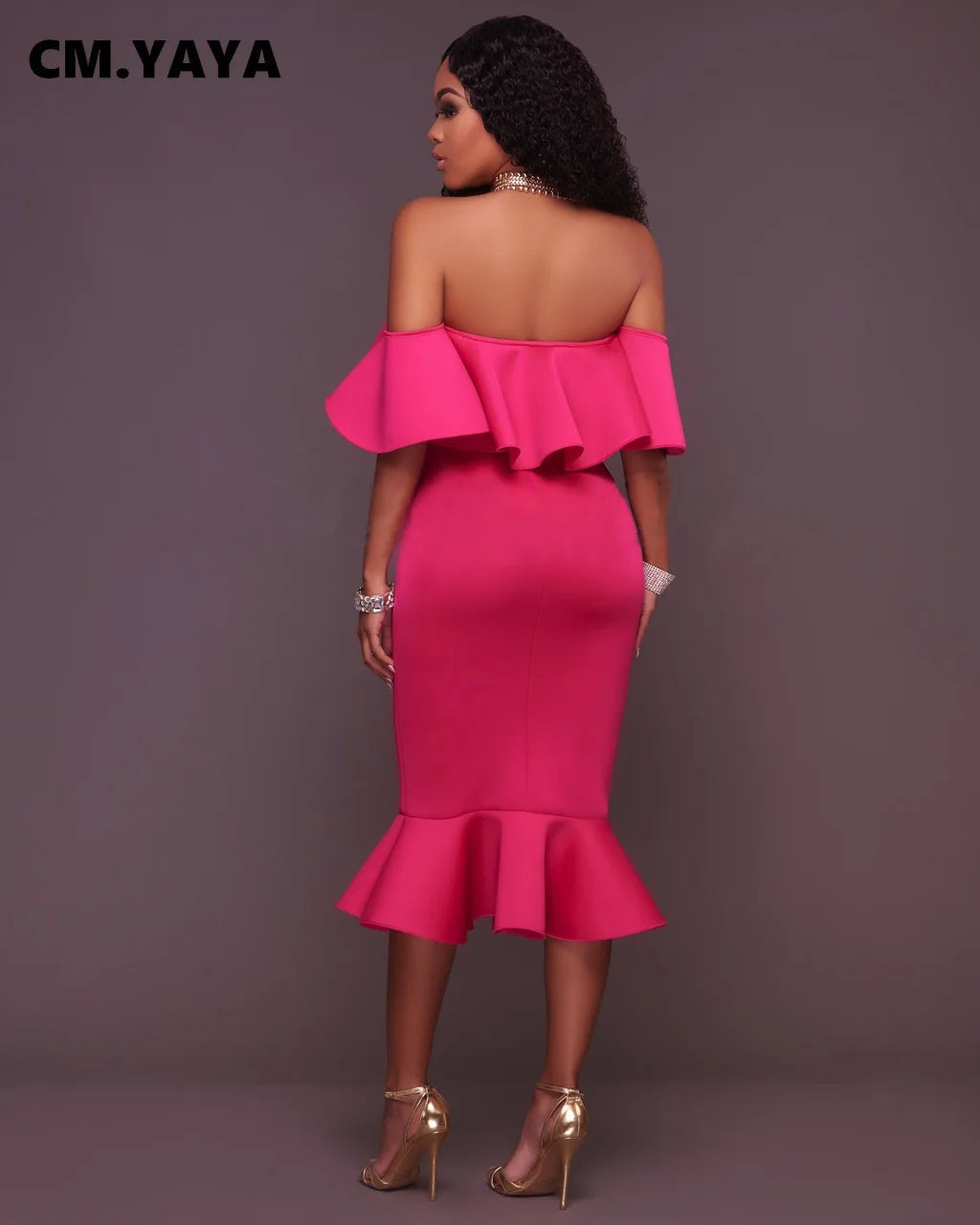 Solid Off Shoulder Ruffles Bodycon Trumpet Dresses