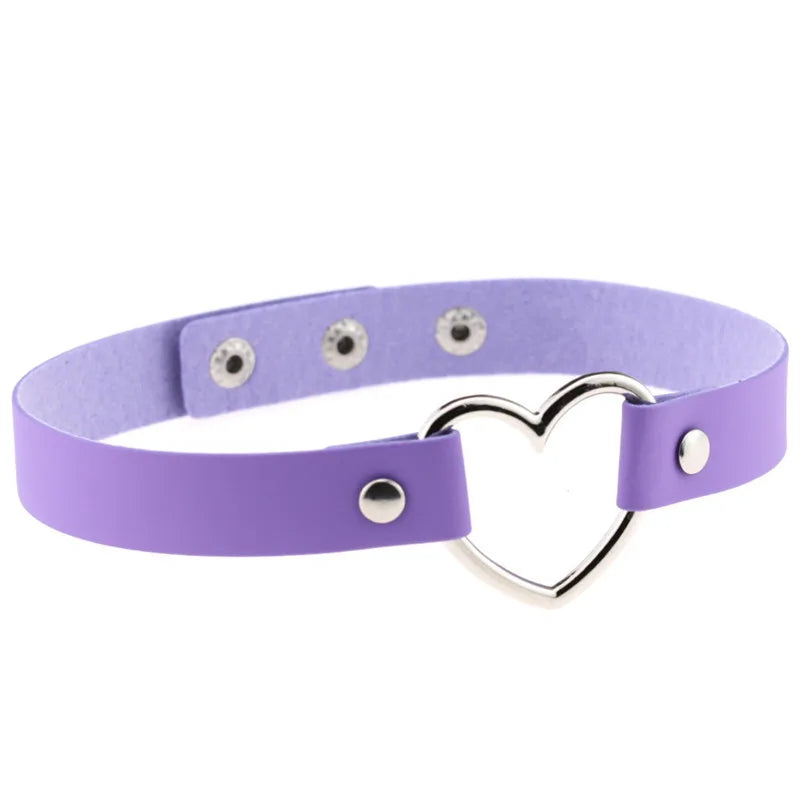 Trendy Goth Heart Leather Choker Necklace