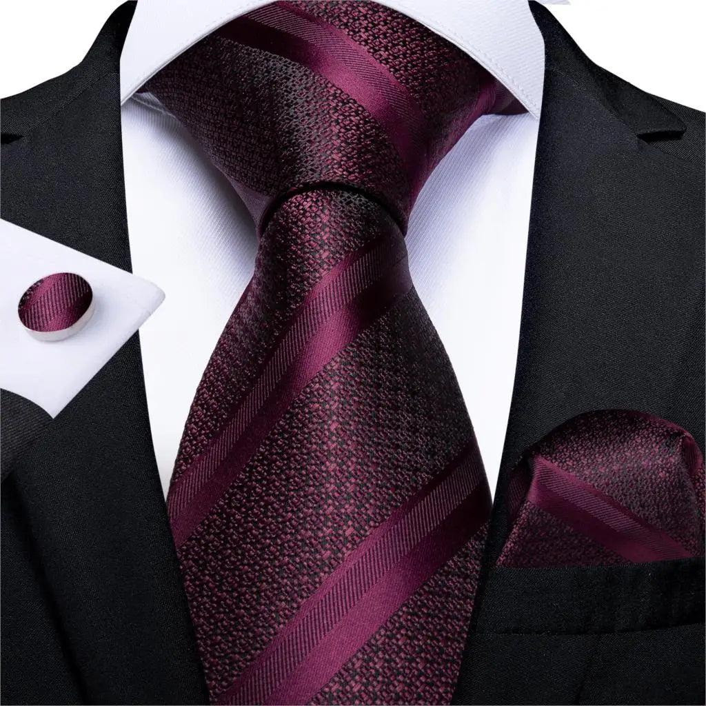 Teal Blue & White Striped Silk Tie Set for Men