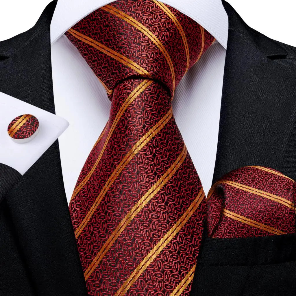 Teal Blue & White Striped Silk Tie Set for Men