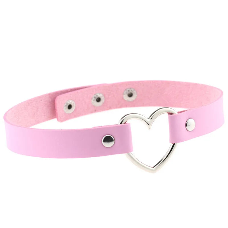 Trendy Goth Heart Leather Choker Necklace