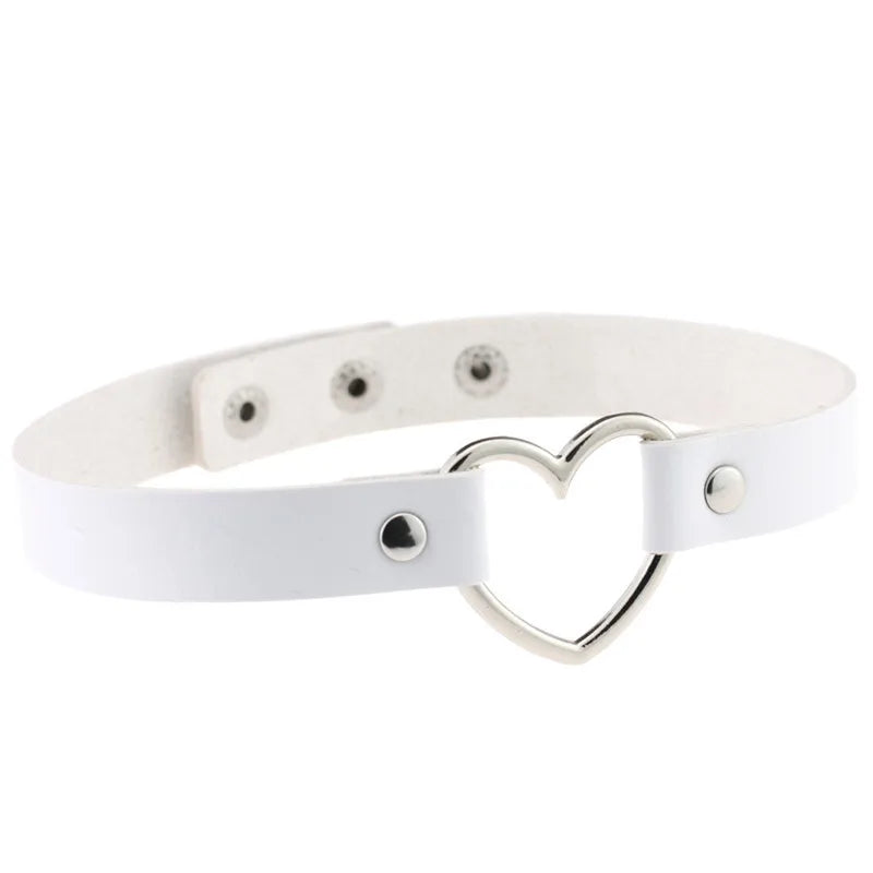 Trendy Goth Heart Leather Choker Necklace
