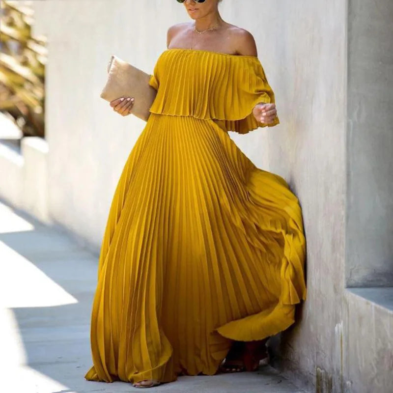 Sexy Off Shoulder Solid Summer Long Dress