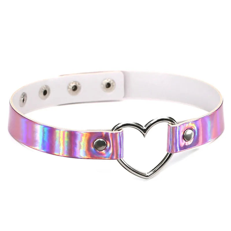 New Gothic Glow Heart PU Leather Choker Necklace