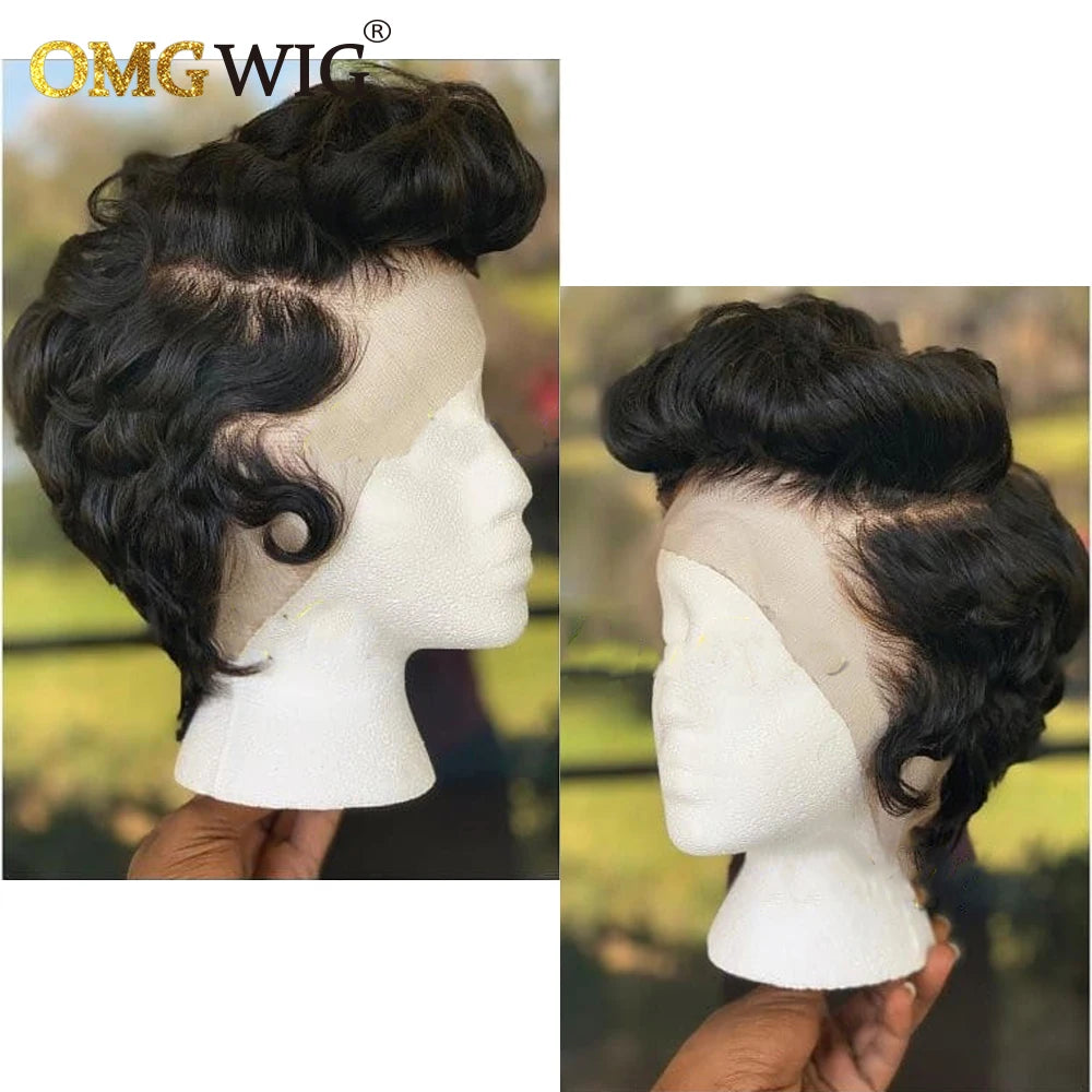 13x4 Lace Frontal Wig Wavy Preplucked Hairline 13x6x1 Side Part Short Bob With Bangs