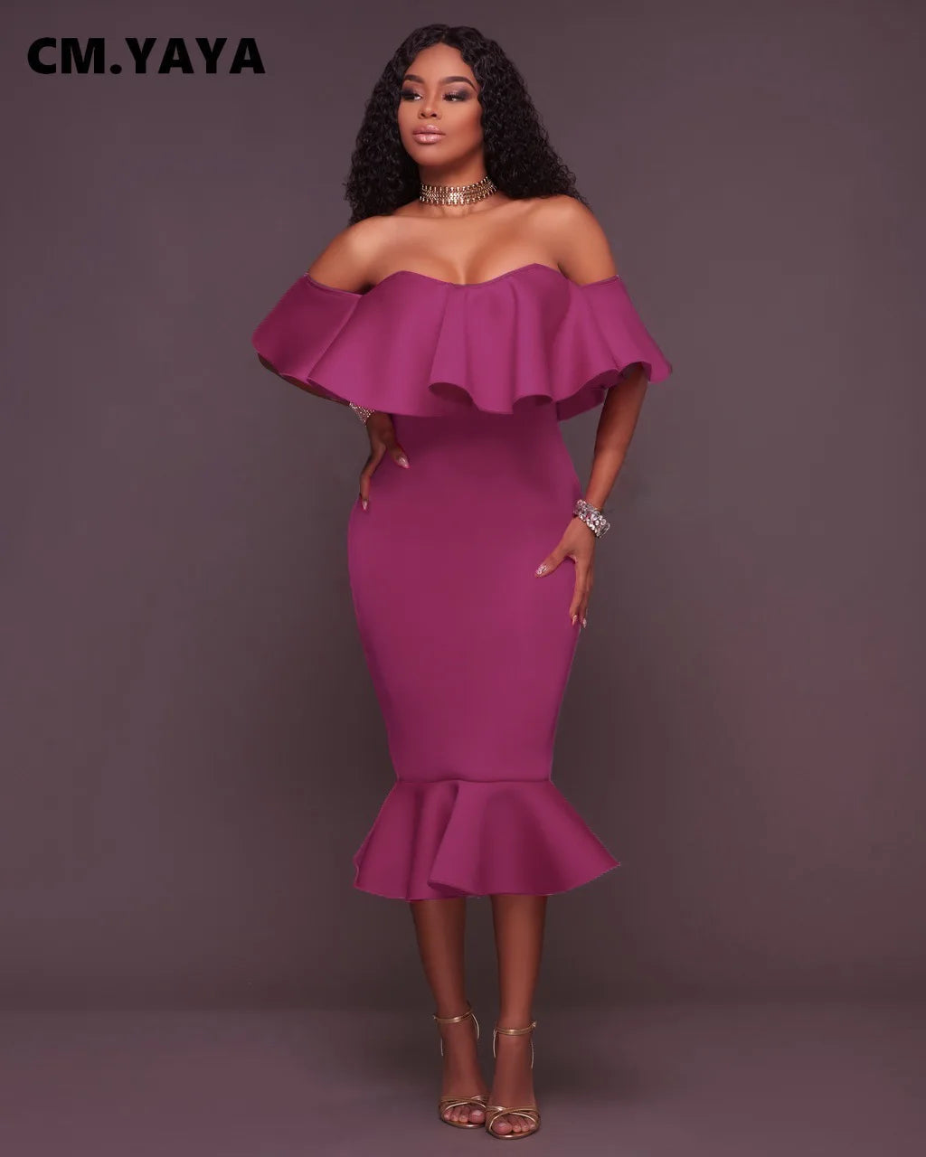 Solid Off Shoulder Ruffles Bodycon Trumpet Dresses