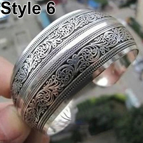 Chinese Style Vintage Tibetan Silver Elephant Open Cuff Bracelet
