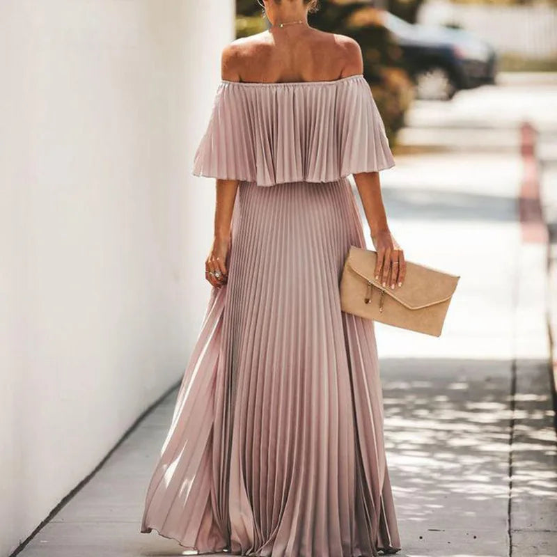 Sexy Off Shoulder Solid Summer Long Dress